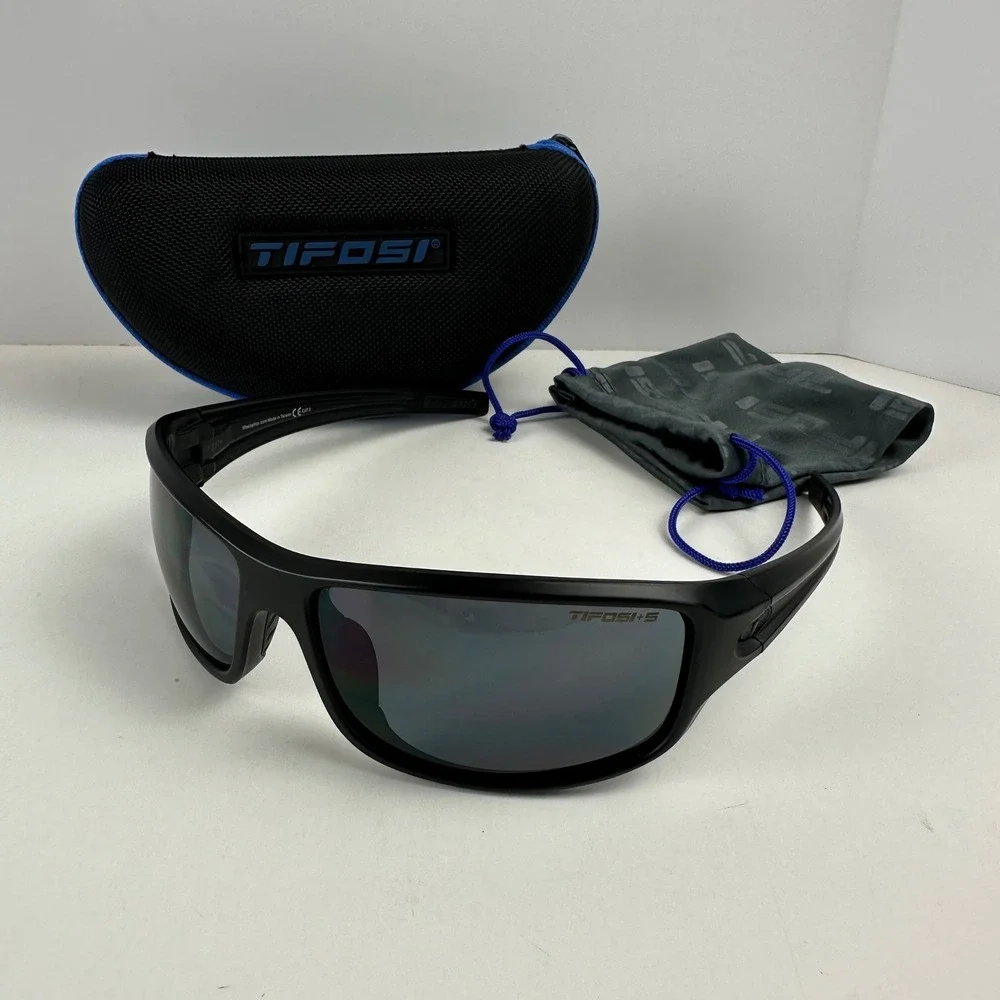 Tifosi Bronx Sunglasses Matte Black Wrap Sport Safety Glasses Z87+ Case Pouch